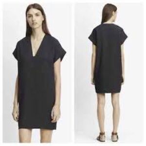 Vince 100% Silk V Neck Shift Dress Medium Charco